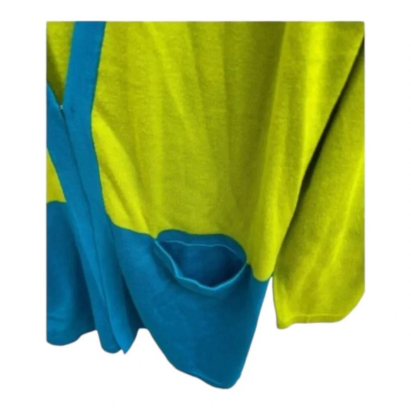 Joan Rivers Color Block‎ Boyfriend Cardigan Size S Lime Turquoise Colorblock New - Picture 4 of 6